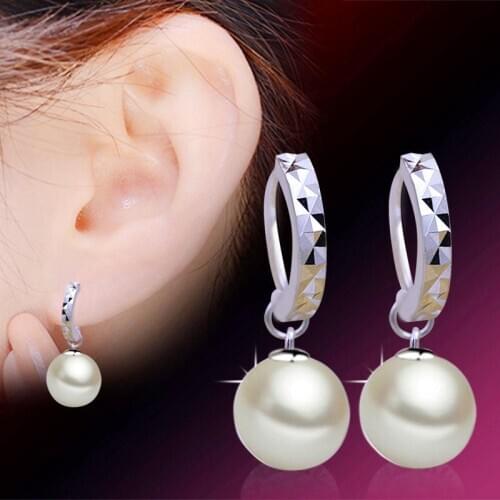 Newest Women Classic Fashion Jewelry Simple Round Pearl Earrings 925 Sterling Silver Eardrop Wholesale Price Gifts