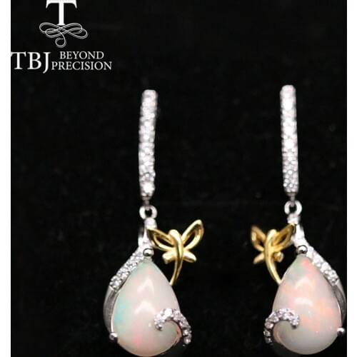 TBJ,2021 100% Natural Ethiopia Opal gemstone earring pear 9*13mm 7ct real opal jewelry 925 sterling silver for women mom gift