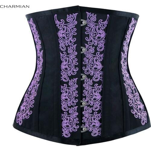 Charmian Womens Gothic Vintage Waist Trainer Sexy Underbust Corset Top Corsets and Bustiers Embroidery Shapewear Corselet