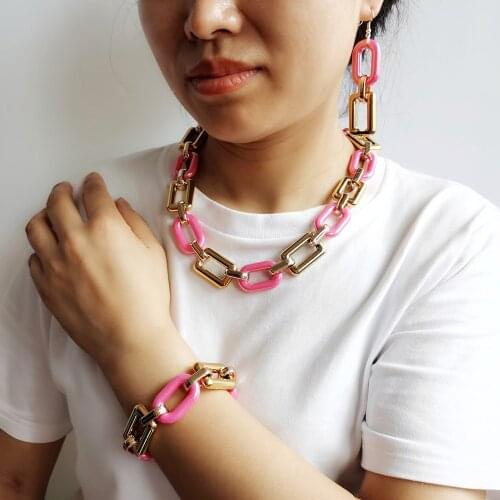 Colorful Arylic Chain Choker For Women Newest Design Fashion Hip Hop Punk Exaggerated Geometric Short Collar Necklace Boho