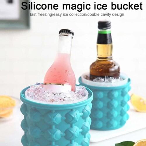 1Pc Portable Large Small Silicone Ice Bucket Mold With Plastic Lid Round Space Saving Cube Maker Tools For Kitchen Party Barware