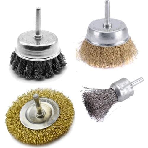 4PCS Wire Brush with Hex Shank, 2 Pack Knotted Crimped Wire Cup Brush, 3inch Wire Wheel Brush, 1inch Wire End Brush