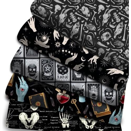 50*145cm Black Halloween Skull Polyester Cotton/Pure Cotton Fabric for Tissue Sewing Quilting Fabrics Needlework DIY,1Yc15703