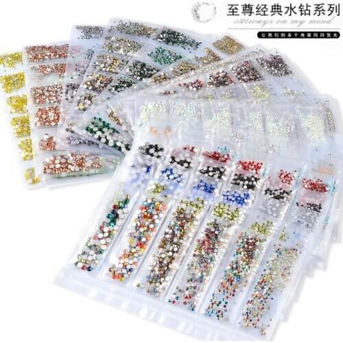 6 Grids/set Multi-size Multi-color Flat Back Gems Round Crystal Rhinestones Nail Face Art Rhistone Shape Nail Art T1654