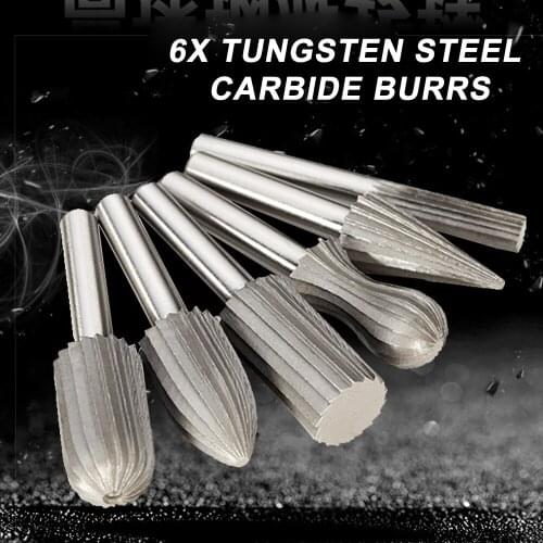 6pcs/lot Tungsten Carbide Hss Rotary Drill Bit Rasp Burr Electric Grinder Accessories for Metal Engraving Grinding