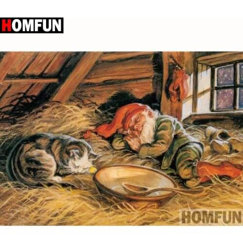 HOMFUN Full Square/Round Drill 5D DIY Diamond Painting "Cat cartoon old man" Embroidery Cross Stitch 5D Home Decor Gift A18106