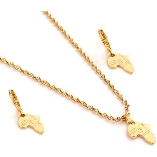 Bangrui cute mini Africa Map Jewelry sets Gold Color Jewelry Sets Statement Necklace &Earrings &Pendant African Wedding gifts