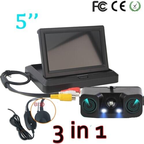 POISECAR Wireless 3 In 1 Camera Radar Video Waterproof Sensor Auto Parking Security Car Reversing 5 inch HD Car Monitor Kit
