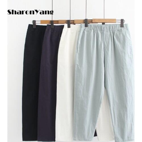 Loose Cotton Linen Pants Plus Size Womens Harem Pants Spring Summer Trousers 200 Pounds Ankle Pants Elasticity High Waist