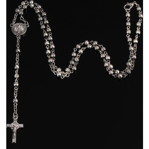 Stainless steel rosary beads 4mm bead necklace, small rosary necklace, ladies jewelry necklace Jesus cross necklace