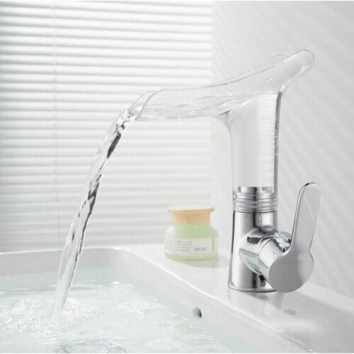Basin Faucets Waterfall faucet for Bathroom Basin Mixer Tap Single Handle Sink Mixer Tap Deck Mounted Bathroom WY817