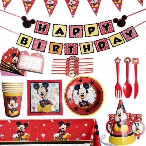 Mickey Mouse Childrens Theme Birthday Party Arrangement Decorative Paper Cup Draw Flag Tablecloth Disposable Party Supplies