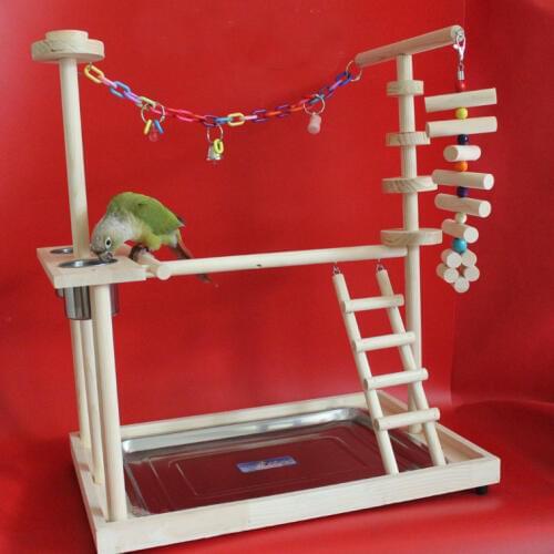 Wood Parrot Playground Bird Perch with Ladders Feeder Parrot Bite Toys Bird frame Stand Cage Bird Suspension Bridge HW037
