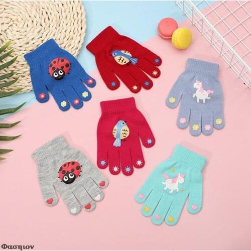 Kids Gloves Unicorn Winter Warm Gloves Mittens Christmas School Knit Full Finger Children Gloves Cartoon