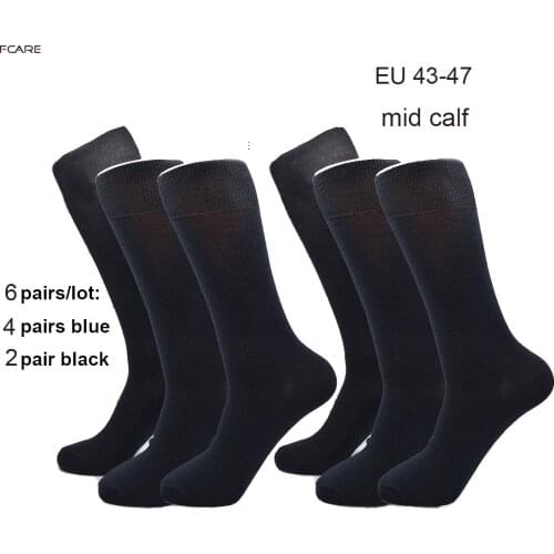 Fcare 6 Pairs PlusSize Large Mid Calf Long Leg Business Cotton Calcetines Men Crew Dress Wedding Black Blue Socks