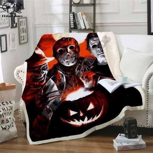 Plstar Cosmos Halloween Fleece Blanket horror movie Scream Team Zombie brid Blanket 3D print Sherpa Blanket on Bed Home style-1