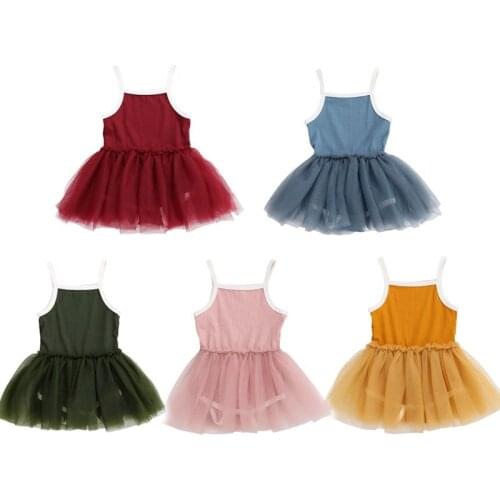 Focusnorm 0-18M 5 Colors Princess Kids Girls Lace Romper Dress Patchwork Sleeveless Solid Tutu Jumpsuits Dress