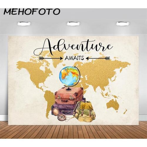 MEHOFOTOO Travel and Adventure Party Backdrop Oh The Places You'll Go Adventure Awaits Photography Background Baby Shower Party