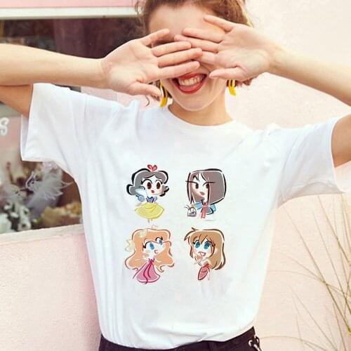 Disney Princess Cute Print T-Shirts Hip Hop O-Neck Girls Cartoon Sweat Clothes Harajuku Disney Princess Tee Clothes