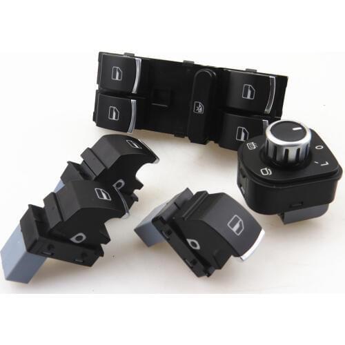 FHAWKEYEQ Chrome Window Lift Master Switch Mirror Knob Glass Button For VW Jetta Golf MK5 MK6 Passat B6 Tiguan Caddy 5ND959565A