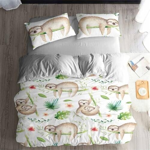 HELENGILI 3D Bedding Set cartoon Sloth Print Duvet cover set bedclothes with pillowcase bed set home Textiles #ET-16