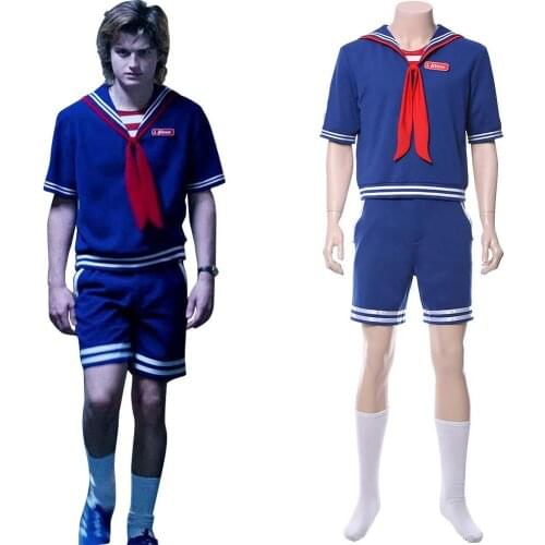 Stranger Things 3 Cosplay Robin Scoops Ahoy Steve Harrington Costume Sailor Uniform Swimsuit Outfit Halloween Carnival Costumes
