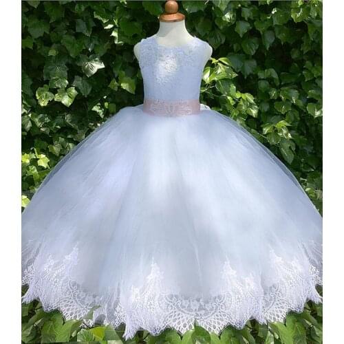 Pageant Tiered Flower Girl Dresses Lace First Communion Kids Wedding Party Gown Toddler Birthday Princess Special Occasion Wears