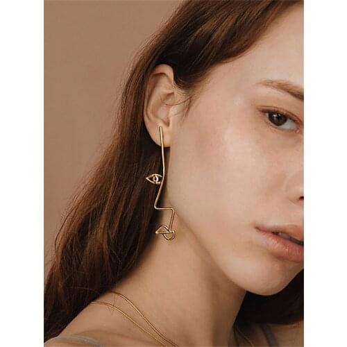Metal Asymmetric Abstract Face Earrings Personality Contracted Joker Stud Earrings Women Jewelry Gift Accessories
