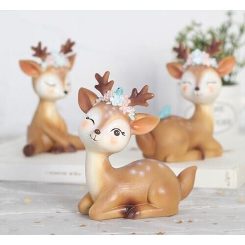 Cute Sika Deer Fairy Garden Miniatures Resin Crafts Animal Model Figurines Cake Car Decoration Ornaments Christmas Kids Gift