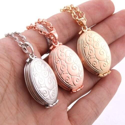 Fashion Photo Frame Memory Locket Pendant Necklace Plata/Gold Color Romantic Vintage Rose Flower Jewelry Women Gift