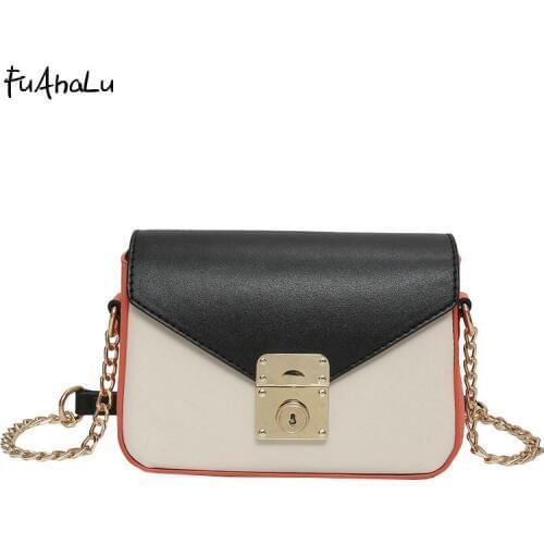 FuAhaLu new hit color lock small square bag wild chain shoulder Messenger bag