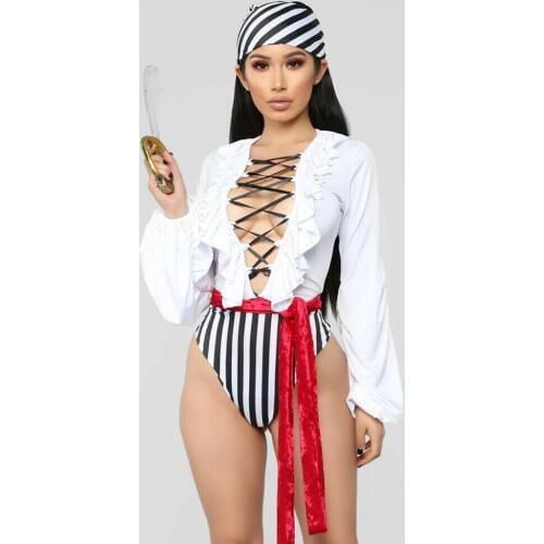 Newest Women Pirate Costume Halloween Fancy Party Ruffles Bandge Jumpsuit Carnival Performance Adult Pirate Cosplay Costumes