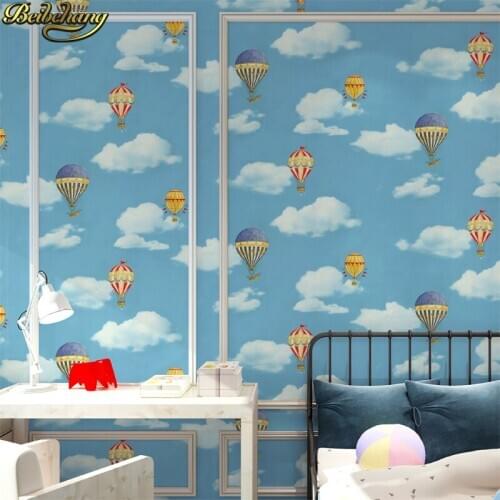 Beibehang Mediterranean blue boy girl bedroom wallpaper cartoon background wallpaper hot air balloon wallpapers for living room