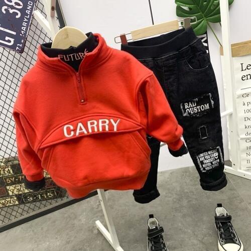 Baby Boy Clothes Winter Boy Clothing Set Long sleeves Leisure boys Plush sweater + T-shirt + Plush jeans 3pcs kids sets 2-6YR