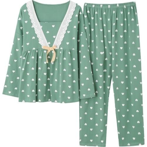 New Cotton Women Pajamas Set Plus Size M-5XL Long Sleeve Cute Print Sleepwear Pijama Mujer Leisure Nightwear