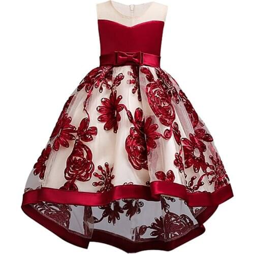 Dress for girls applique bow tail dress elegant princess dress with net gauze evening dress flower girls dress for baby girl