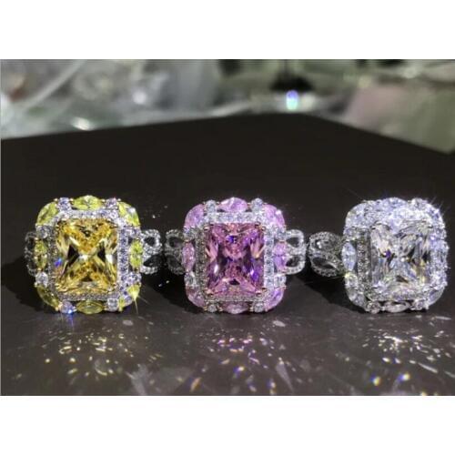 Drop Shipping Luxury Jewelry 925 Silver Fill Princess Cut 5A Color Cubic Zirconia CZ Party Eternity Wedding Band Ring for Women