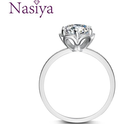 S925 Sterling Silver Ring White Gold Flower Shape Round 6.5mm Moissanite Engagement Ring for Women Luxury Wedding Rings Jewelry