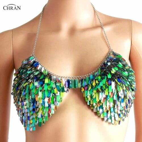 Sexy Body Chain Sequined Bikini Jewelry Sexy Chain Bra Luxury Bling Bra Crystal Body Harness Fashion Metal Girl Festival Jewelry