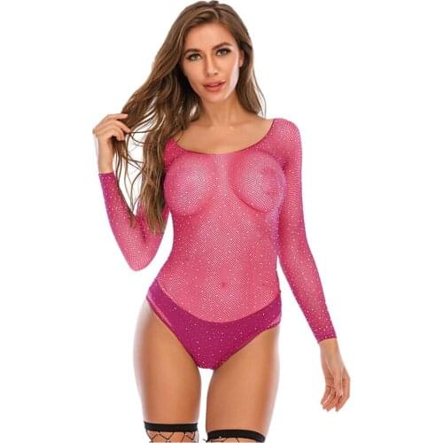 Sexy Fishnet Diamond Bodysuit Women Sexy Lingerie Porno Teddy Body Suit Hollow Mesh Sex Costume Erotic Underwear Teddies Mujer