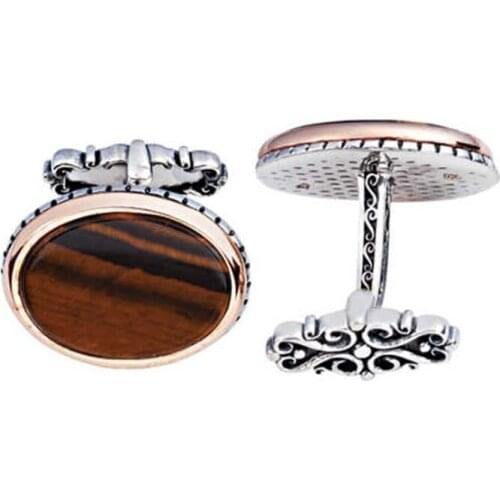 Silver Tiger Eye Stone Oval Cufflinks