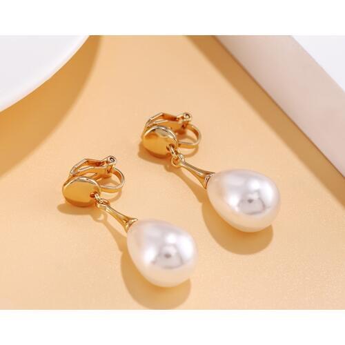 Elegant Waterdrop Simple Pearl Clip On Earrings Charm Pendant Simulated Pearl Geometric No Pierced For Women Wedding jewelry