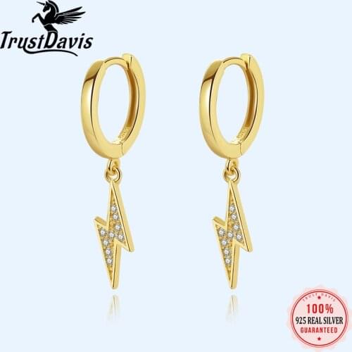 Trustdavis Minimalist 925 Sterling Silver Sweet Lightning CZ Charm Drop Earring For Women Wedding Party Jewelry Gift DA491-L