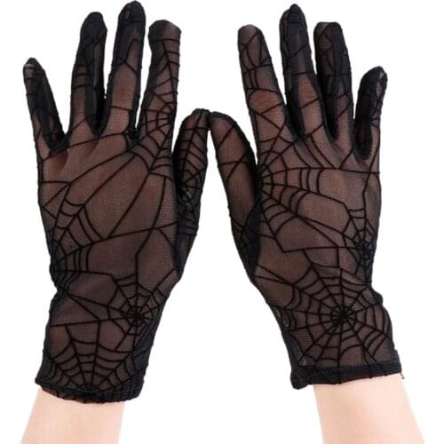 UV Protection Mesh Lace Hand Cover Tattoo Cover Up Spider Web Gloves Outdoor Sports Full Finger Glove for Summer