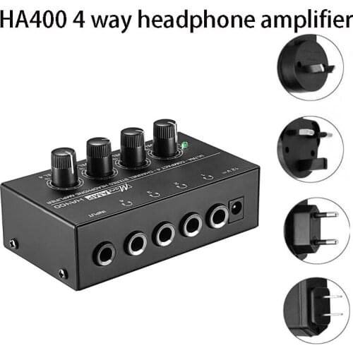 EU Plug,US Plug,AU Plug,UK Plug,Ha400 Ultra-Compact 4 Channels Mini O Stereo Headphone Amplifier With Power Adapter Black