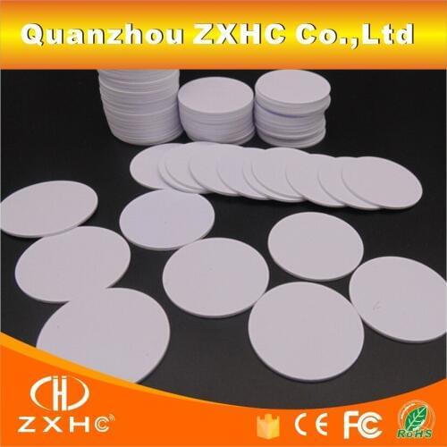 100PCS/LOT) 13.56Mhz FM1108(M1 S50) RFID Smart IC Tags Waterproof 25mmx1mm PVS Coin Cards In Access Control Or NFC Function
