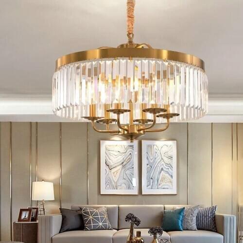 Modern Room Lustre K9 Crystal E14 Led Pendant Lights American Luxury Copper Gold Led Pendant Lamp Led Indoor Lighting Fixtures