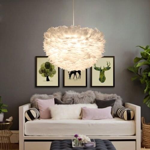 Modern Romantic White Nature Goose Feather Pendant Lamp E27 LED Bedroom Decoration Pendant light for Home Restaurant living room