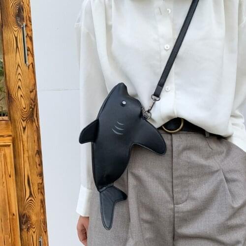 Weysfor Fashion Womens Shoulder Bags Shark Shaped Chains Crossbody Bag for Women School Bag Funny PU Leather Lady Handbag