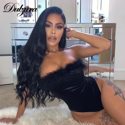 Dulzura fur velvet women bodysuit sleeveless bodycon sexy streetwear party 2019 autumn winter clothes body clubwear Christmas